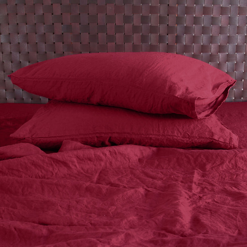 Housewife Linen Pillowcases Pair Burgundy