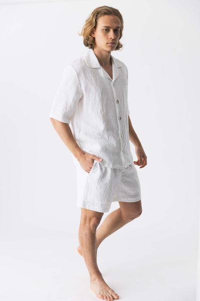 Pyjama en lin lavé à manches courtes blanc #colour_blanc-optique