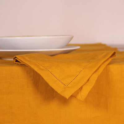 Set de serviettes en 100% lin ajourées #colour_moutarde