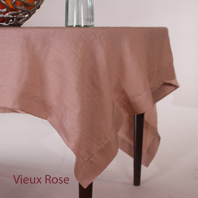 Sales! Rustic hemstitched Linen Tablecloth with Mitered Corners