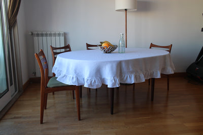 Sales! Pure Washed Linen Ruffled Tablecloth