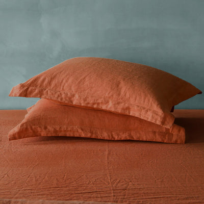 Flanged Linen Pillowcases (set of 2) Coral