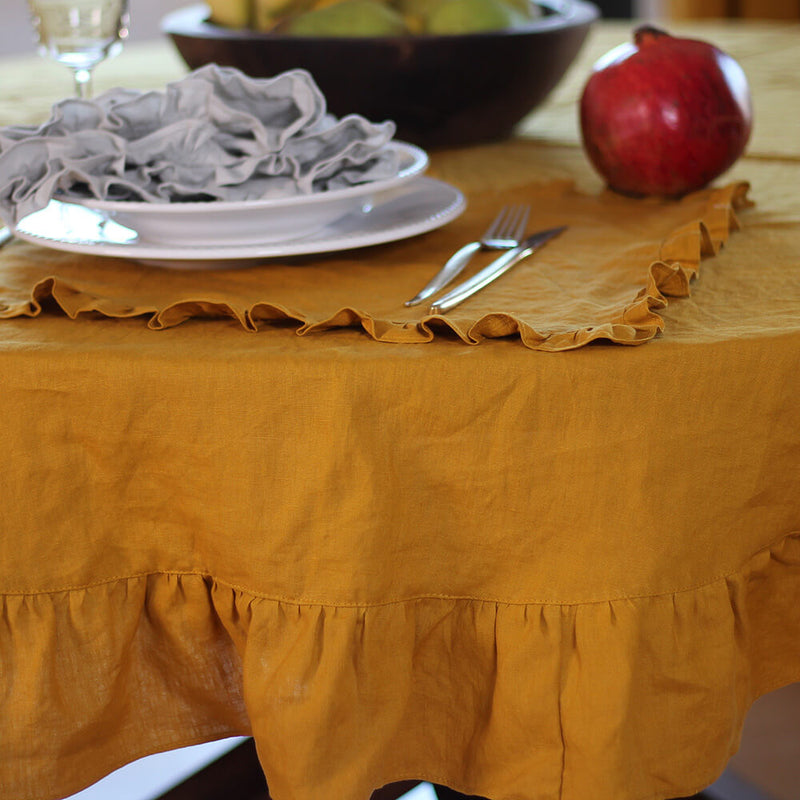 Sales! Pure Washed Linen Ruffled Placemat