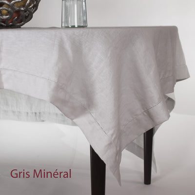 Sales! Rustic hemstitched Linen Tablecloth with Mitered Corners